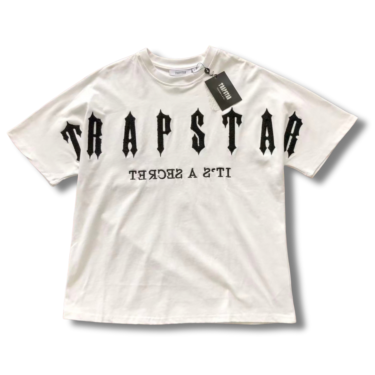 T star shirt big white v black