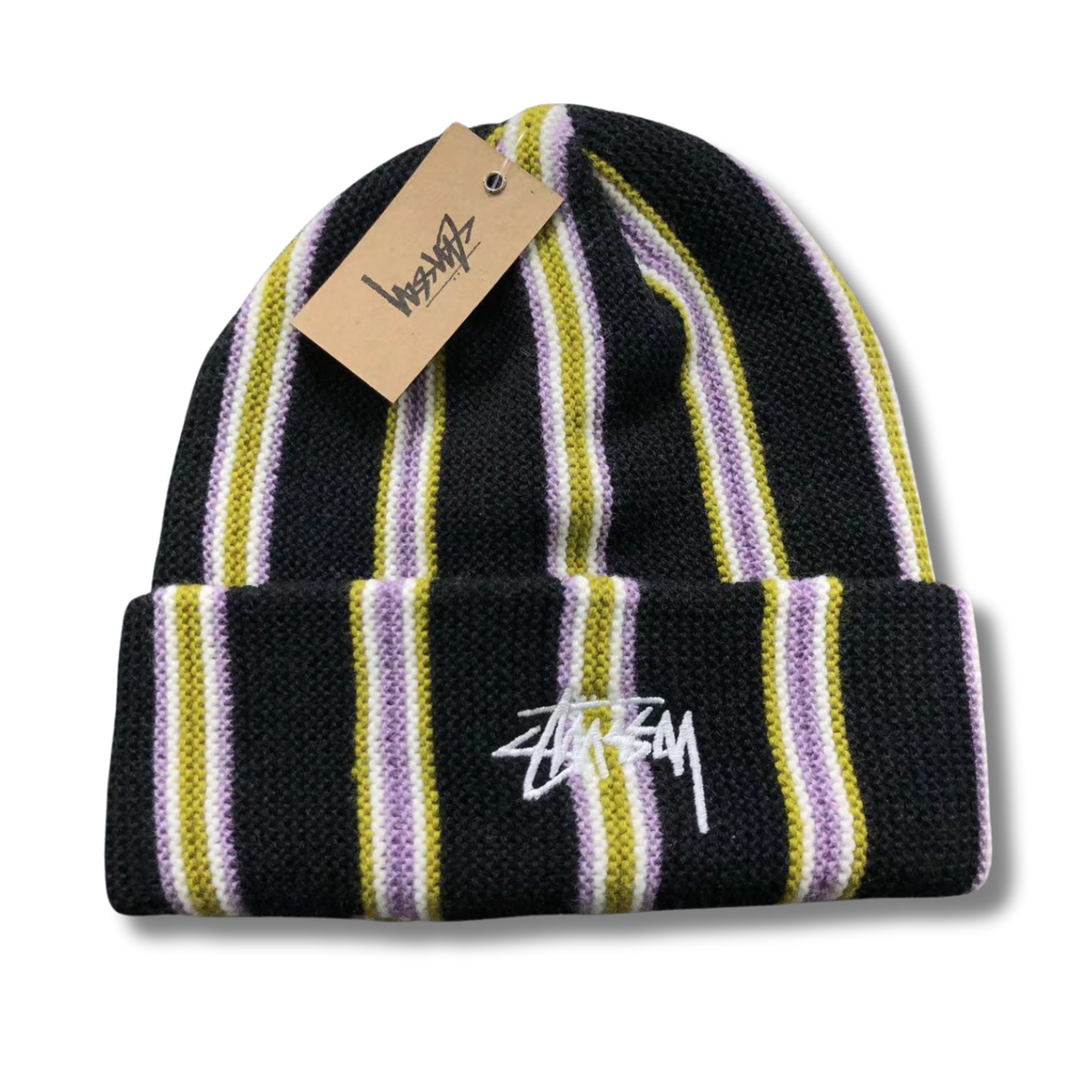 Stu Beanie black w stripes